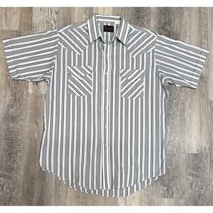 Plains Western Wear Men's Vintage Striped Pearl Snap Button Shirt Lg